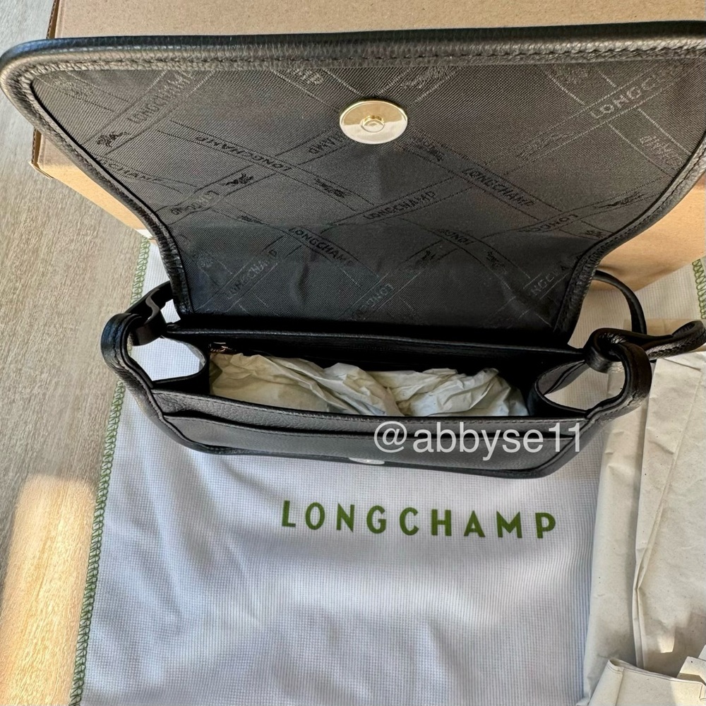 Longchamp Black Le Foulonné Leather Wallet-On-Strap XS Clutch NWT 100% Authentic - Picture 10 of 11